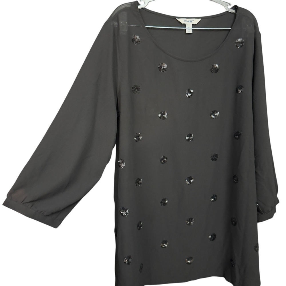 OLD NAVY Black Sequin Polka Dot 3/4 Sleeve Blouse Tunic XXL - Picture 2 of 8